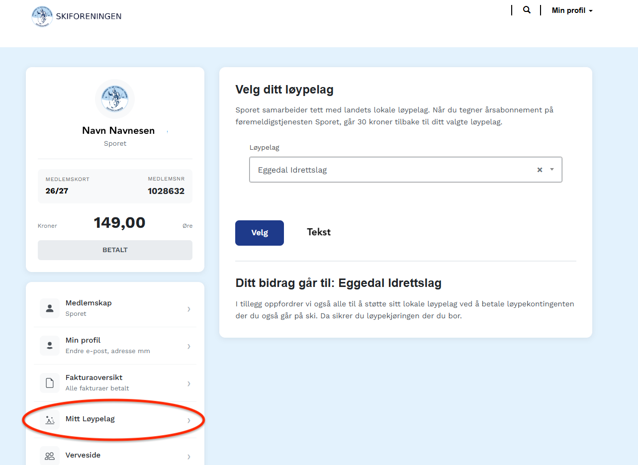 Skjermbilde fra Min side i sporet-appen.