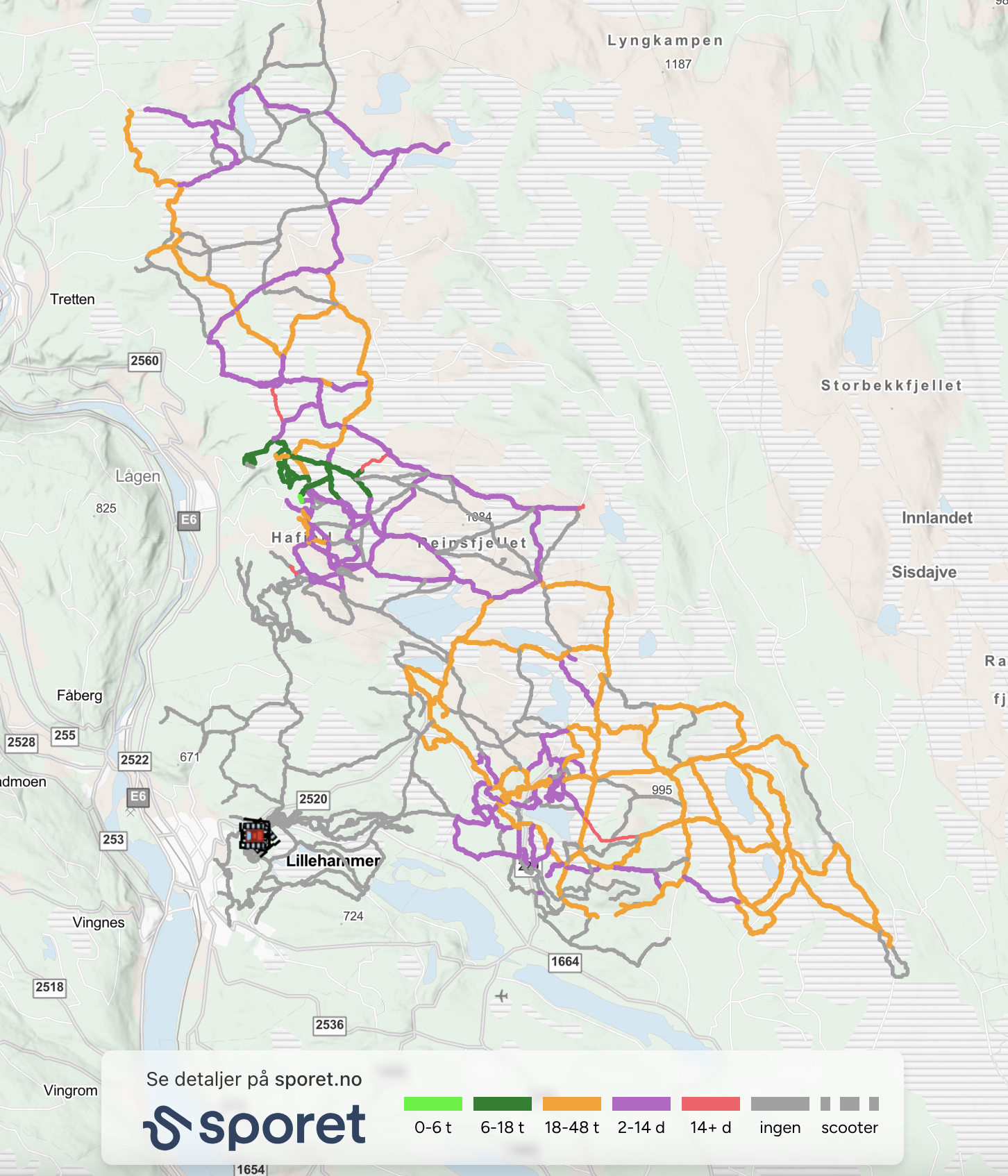 Kart med preppestatus fra Øyer / Sjusjøen 