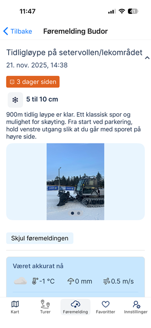 Hovedside for føremelding for destinasjon.