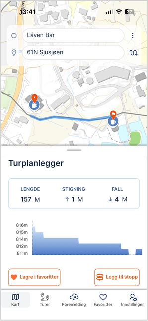 Vising av strekning.