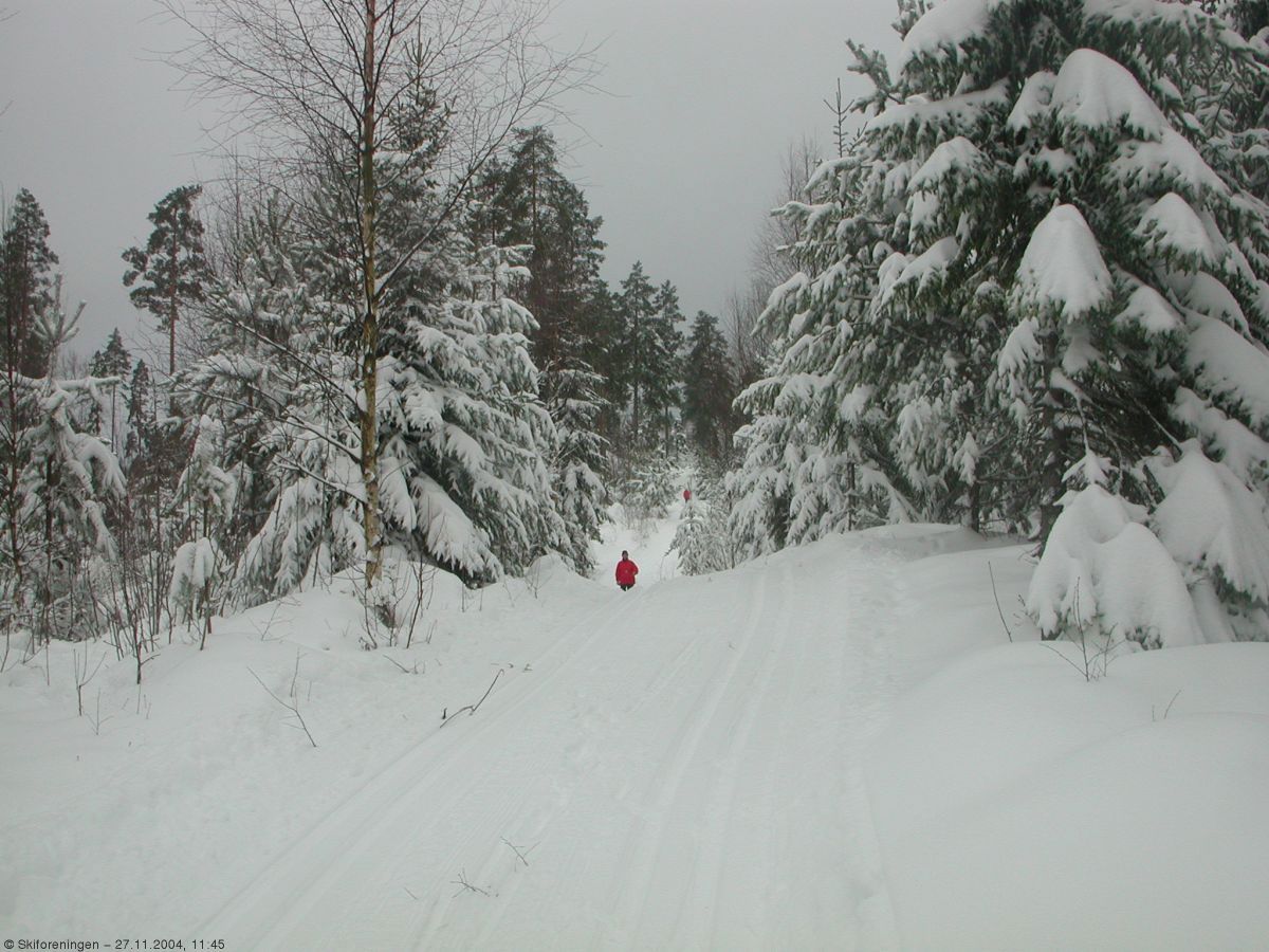 Full vinter i bakkene fra Dikemark mot Fuglemyr